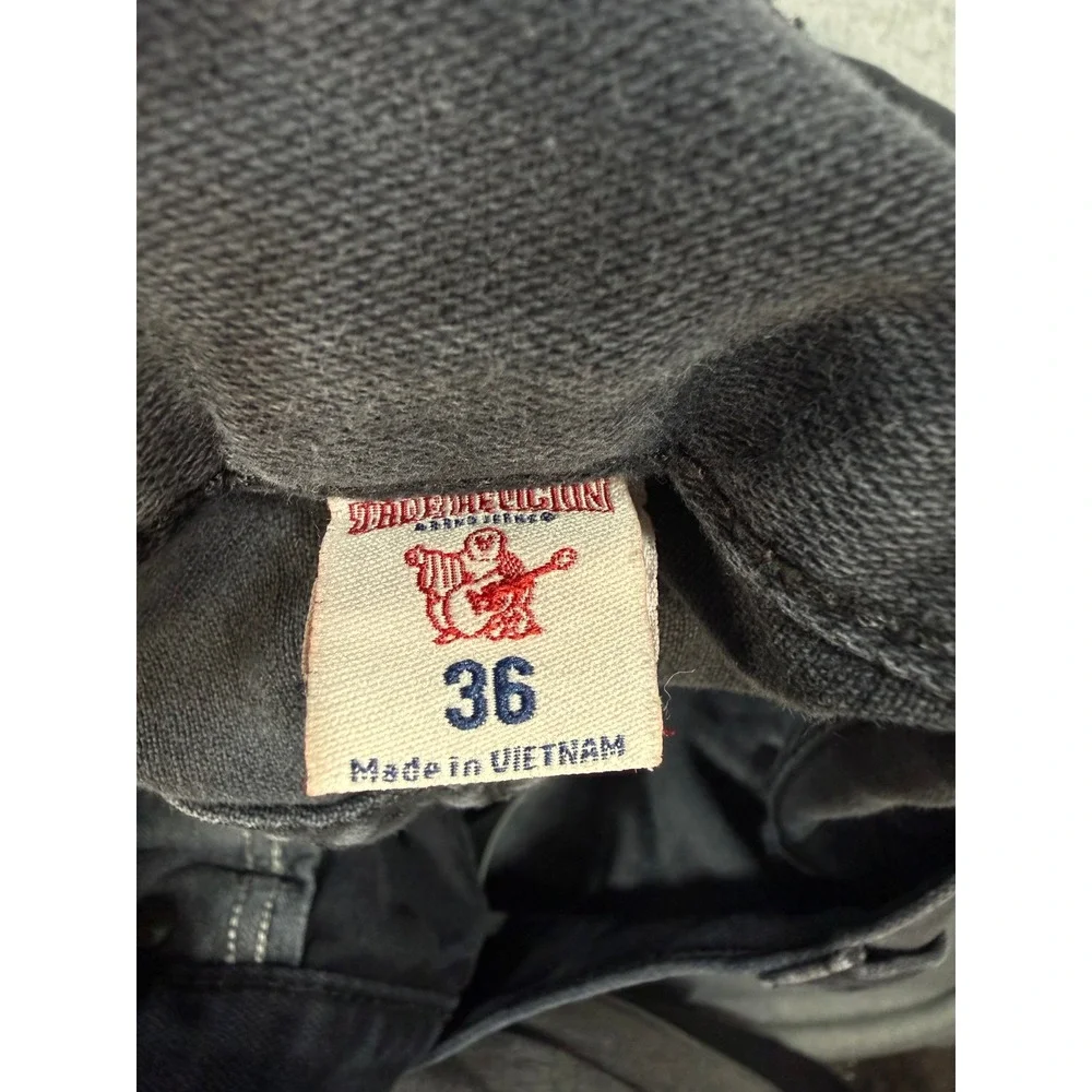 True Religion Straight Flap Black Denim Shorts Raw Hem 36 Faded Grunge Y2K Skate